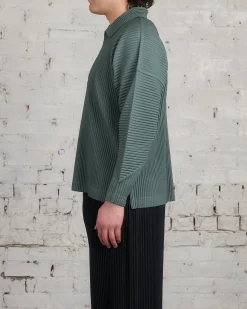 New HOMME PLISSÉ ISSEY MIYAKE Pleats October LS Polo Moss
