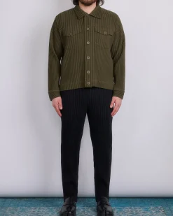 Hot HOMME PLISSÉ ISSEY MIYAKE Wool Like Light Trucker Jacket Khaki