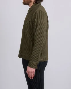 Hot HOMME PLISSÉ ISSEY MIYAKE Wool Like Light Trucker Jacket Khaki