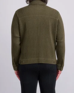 Hot HOMME PLISSÉ ISSEY MIYAKE Wool Like Light Trucker Jacket Khaki