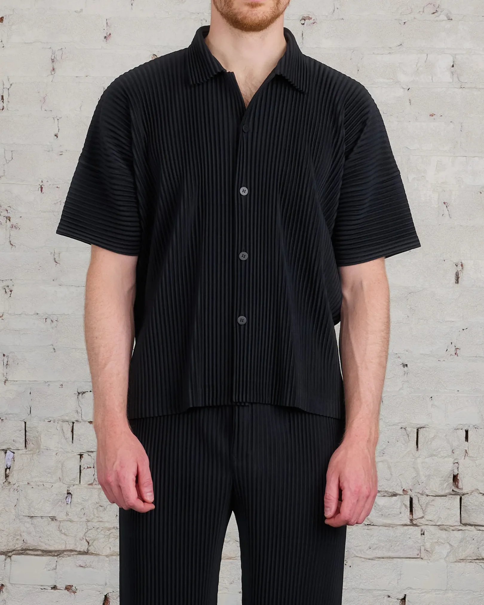 Outlet HOMME PLISSÉ ISSEY MIYAKE Pleated July Button Shirt Black