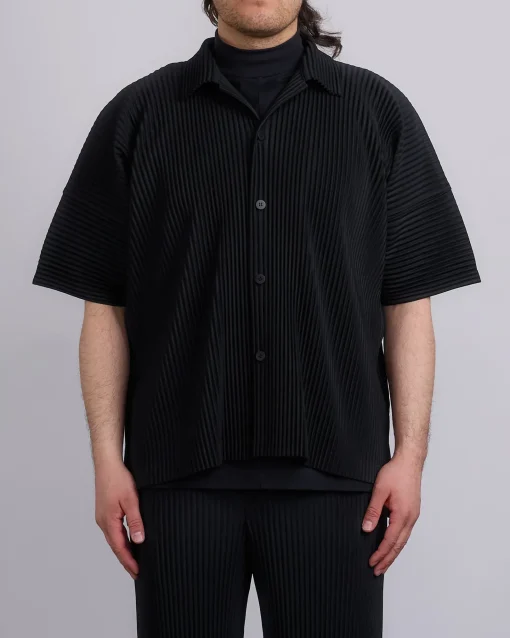 Outlet HOMME PLISSÉ ISSEY MIYAKE Pleats April Short Sleeve Button Shirt Black