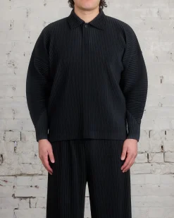 Fashion HOMME PLISSÉ ISSEY MIYAKE Pleats October LS Polo Black