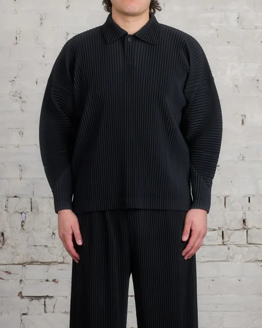 Fashion HOMME PLISSÉ ISSEY MIYAKE Pleats October LS Polo Black