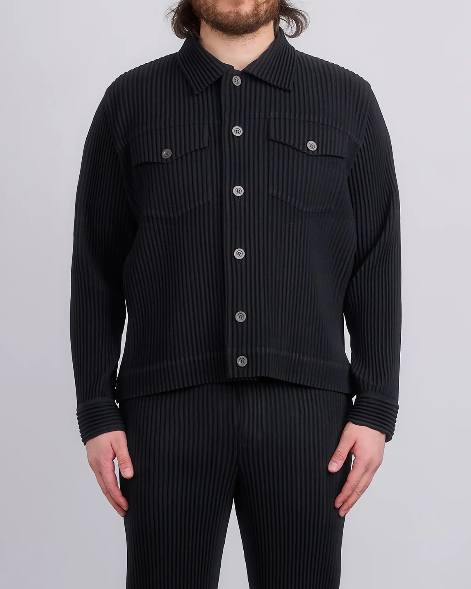Discount HOMME PLISSÉ ISSEY MIYAKE Wool Like Light Trucker Jacket Black
