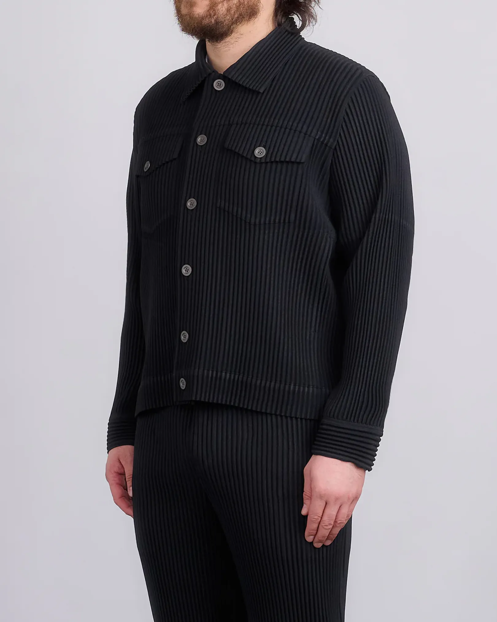 Discount HOMME PLISSÉ ISSEY MIYAKE Wool Like Light Trucker Jacket Black