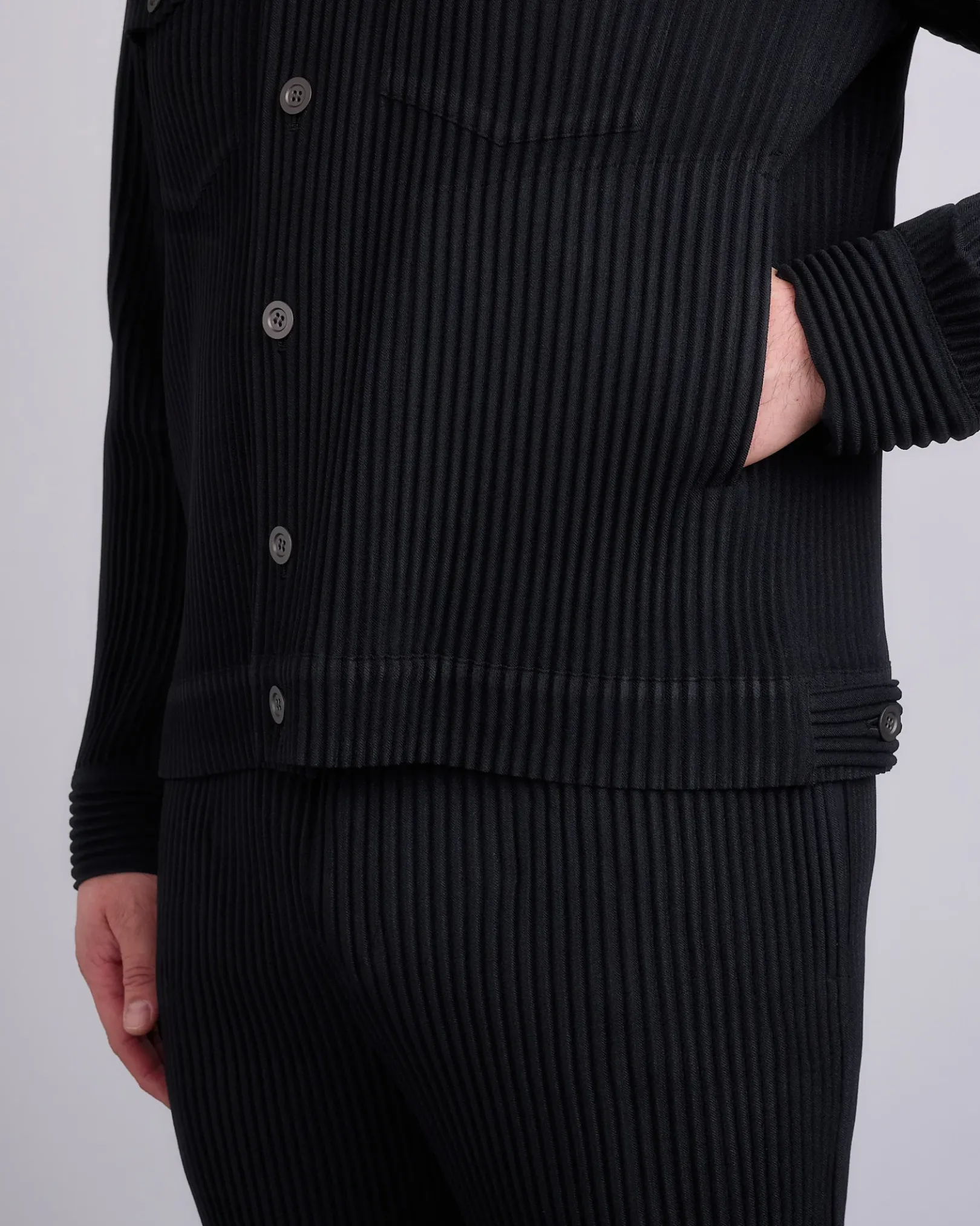 Discount HOMME PLISSÉ ISSEY MIYAKE Wool Like Light Trucker Jacket Black