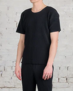 Fashion HOMME PLISSÉ ISSEY MIYAKE Issey Miyake Homme Plisse Basics Crew T-Shirt Black