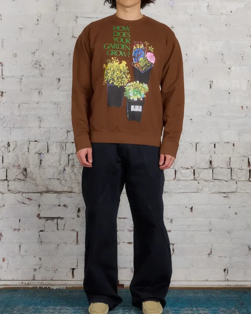 Fashion JW Anderson Flower Pot Print Crewneck Brown