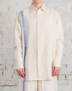 Best JW Anderson Tea Towel Oversized Linen Blend Button Shirt Off White