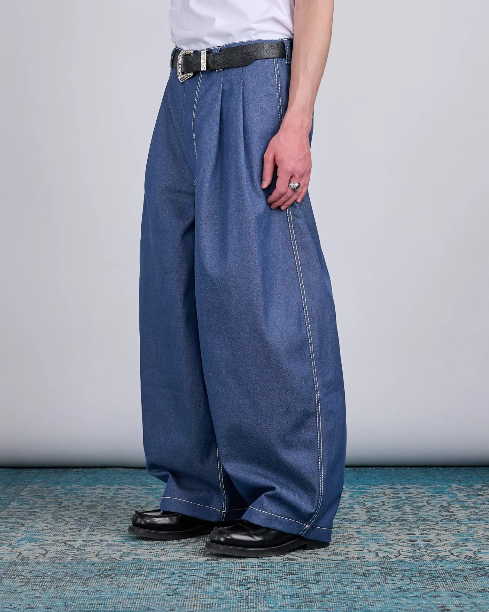 Hot LaFrance Double Pleated Denim Blue