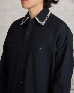 Online Lemaire Crepe Cotton Embroidered Collar Shirt Black