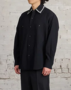 Online Lemaire Crepe Cotton Embroidered Collar Shirt Black