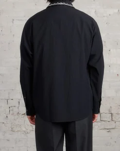 Online Lemaire Crepe Cotton Embroidered Collar Shirt Black