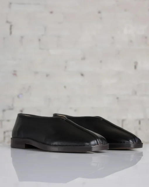 New Lemaire Flat Piped Slipper Loafer Nappa Leather Black