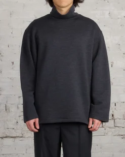 Hot Lemaire Mock Neck Heavy Wool Sweatshirt Anthracite Melange
