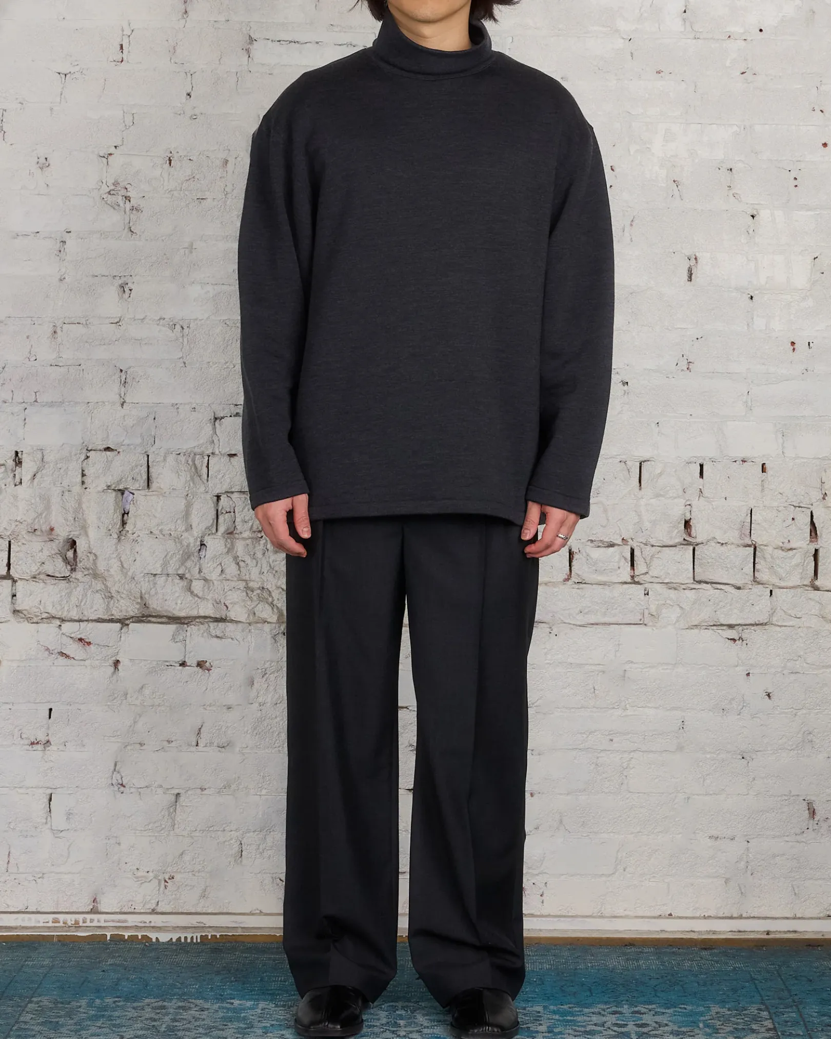Hot Lemaire Mock Neck Heavy Wool Sweatshirt Anthracite Melange
