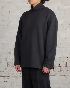 Hot Lemaire Mock Neck Heavy Wool Sweatshirt Anthracite Melange