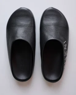 Discount Marni Fussbett Sabot Grained Leather Black