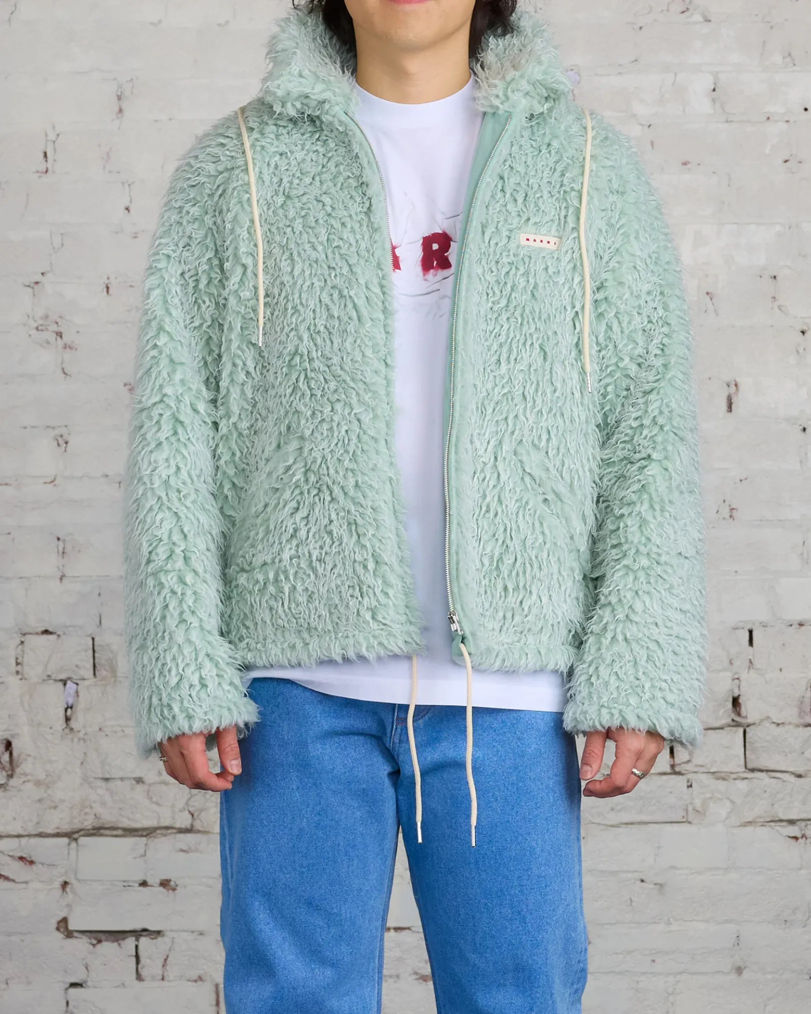 Discount Marni Long Pile Shaggy Faux Fur Jacket Linden Green