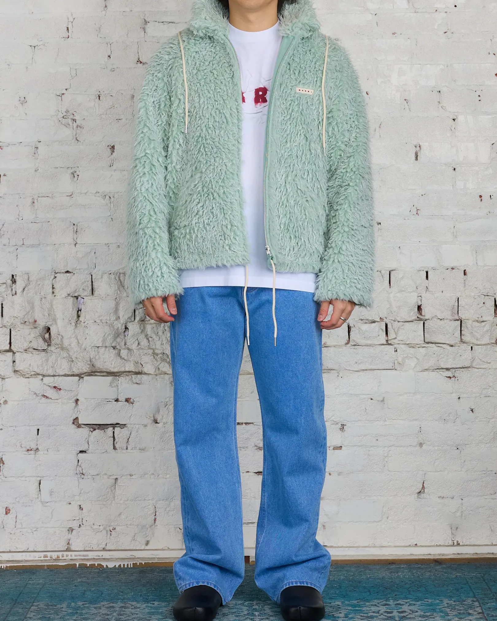 Discount Marni Long Pile Shaggy Faux Fur Jacket Linden Green