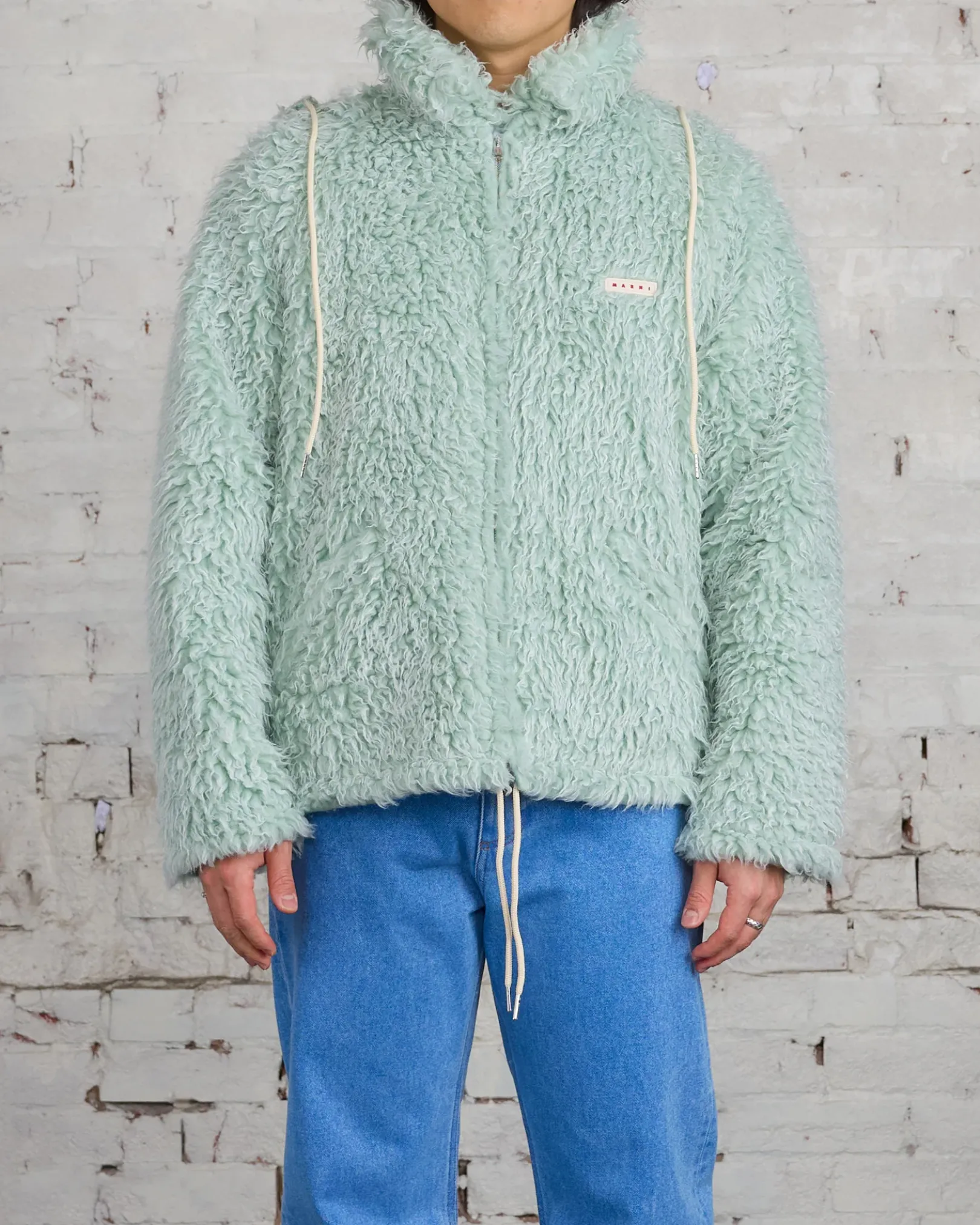 Discount Marni Long Pile Shaggy Faux Fur Jacket Linden Green