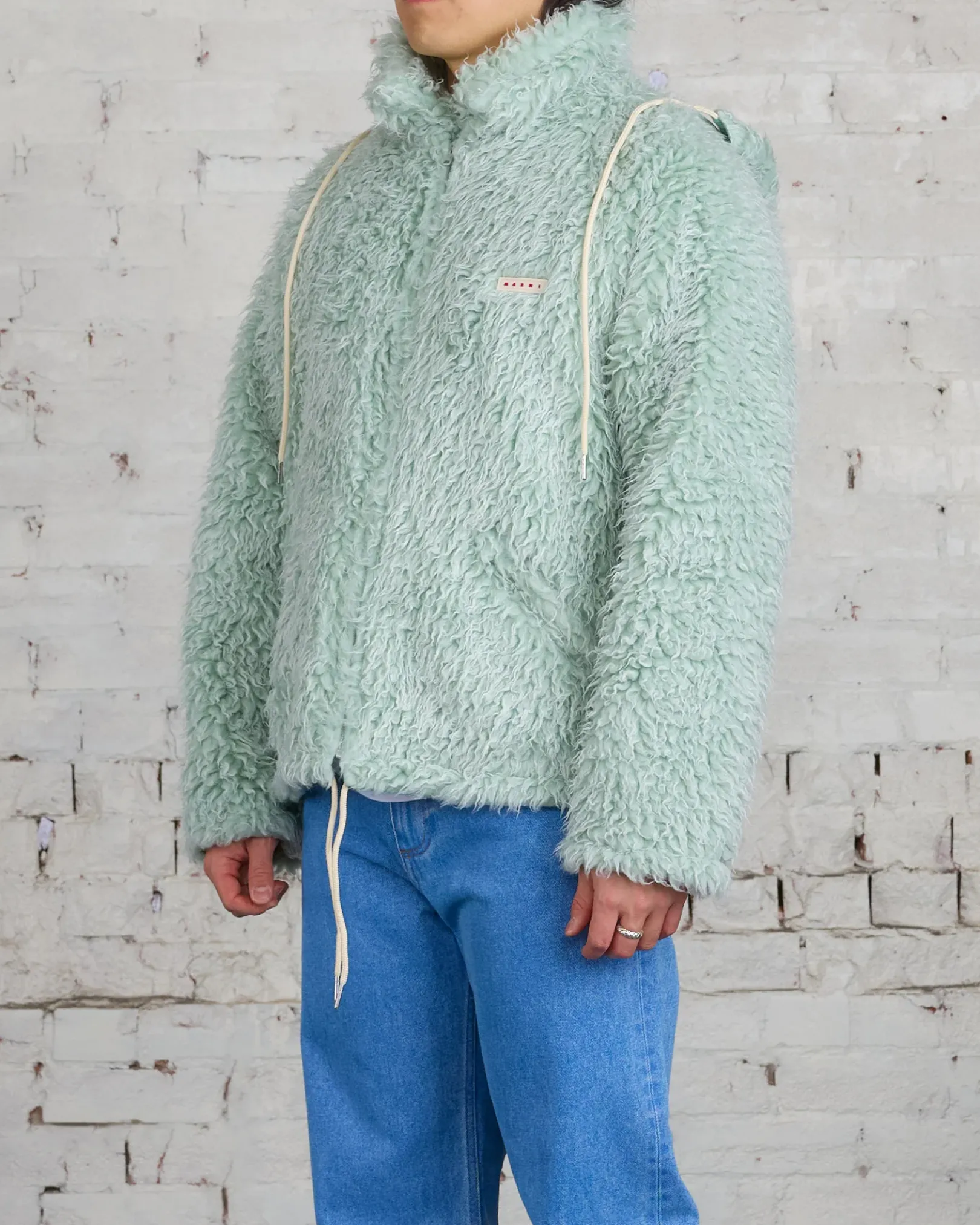 Discount Marni Long Pile Shaggy Faux Fur Jacket Linden Green