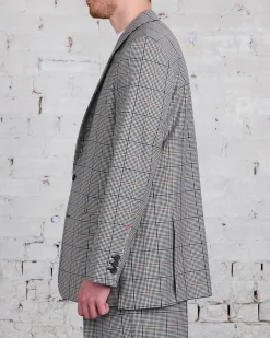 Discount Marni Runway Raw Cut Side Blazer Blue-Black Plaid