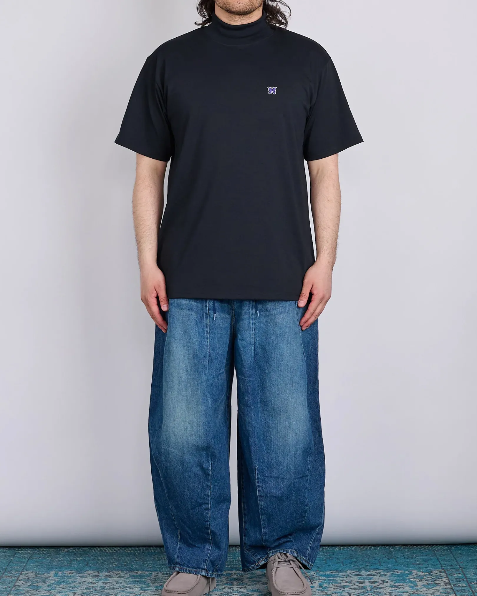 Clearance Needles Mock Neck T-Shirt Poly Jersey Black