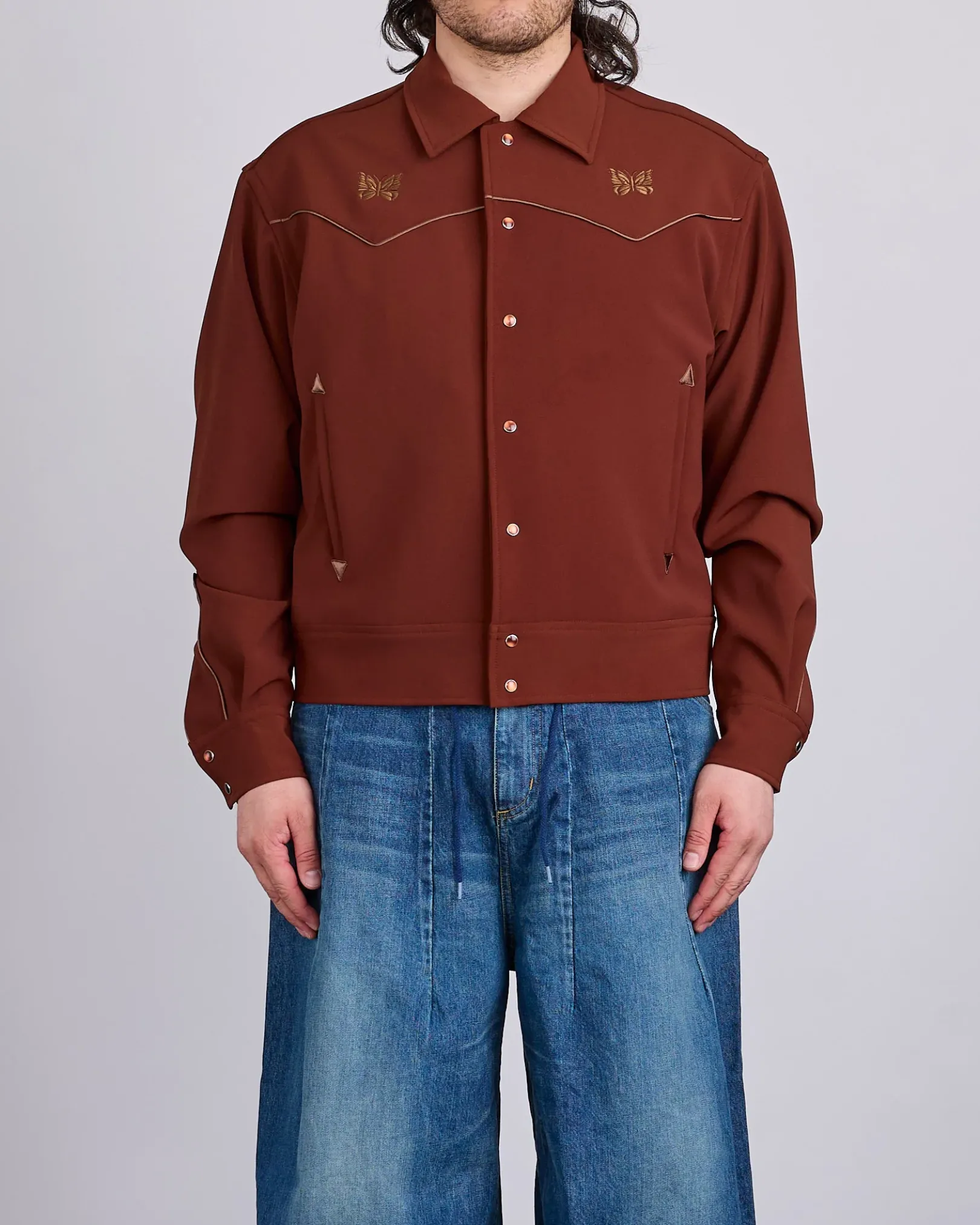 Online Needles Piping Cowboy Double Cloth Jacket Brown