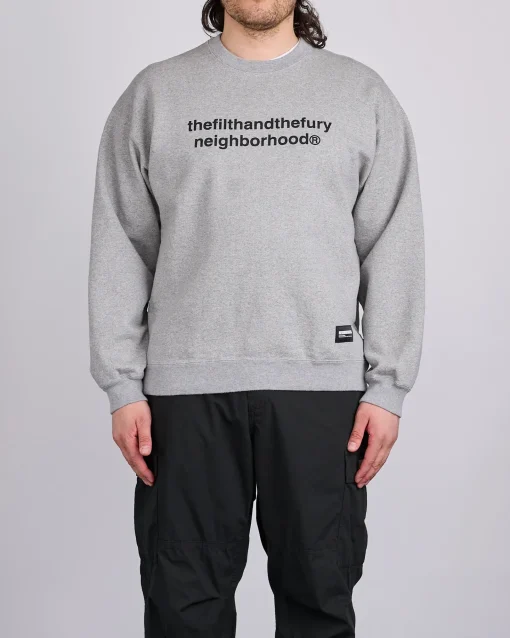 Clearance Neighborhood Solid Crewneck Sweat Shirt Gray