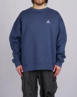 New Nike ACG Therma-FIT "Tuff Fleece" Crewneck Sweatshirt Thunder Blue Summit White