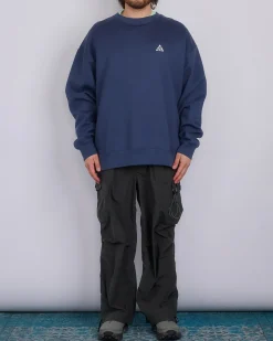 New Nike ACG Therma-FIT "Tuff Fleece" Crewneck Sweatshirt Thunder Blue Summit White