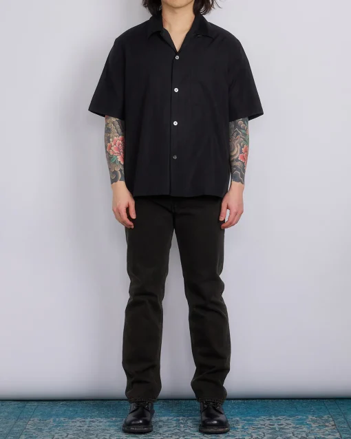 New Our Legacy Heusen Short Sleeve Button Shirt Black All Day Poplin