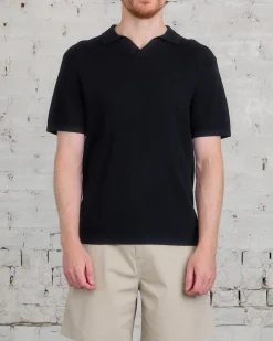 Outlet Reigning Champ Knit Cotton Linen Victor Polo Shirt Black