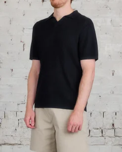 Outlet Reigning Champ Knit Cotton Linen Victor Polo Shirt Black