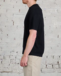 Outlet Reigning Champ Knit Cotton Linen Victor Polo Shirt Black