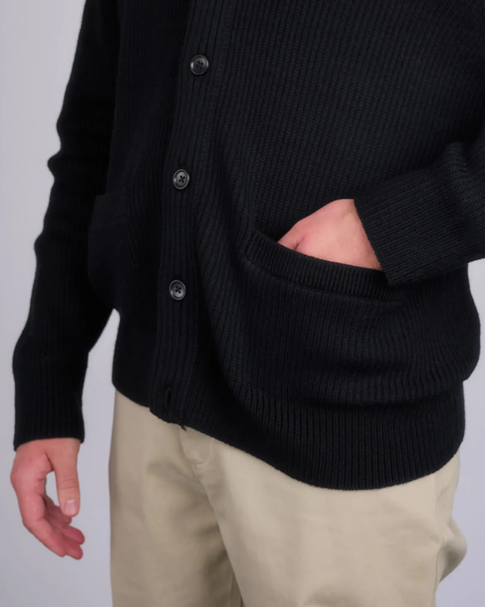 Clearance Reigning Champ Merino Rib Vinnie Shawl Cardigan Black