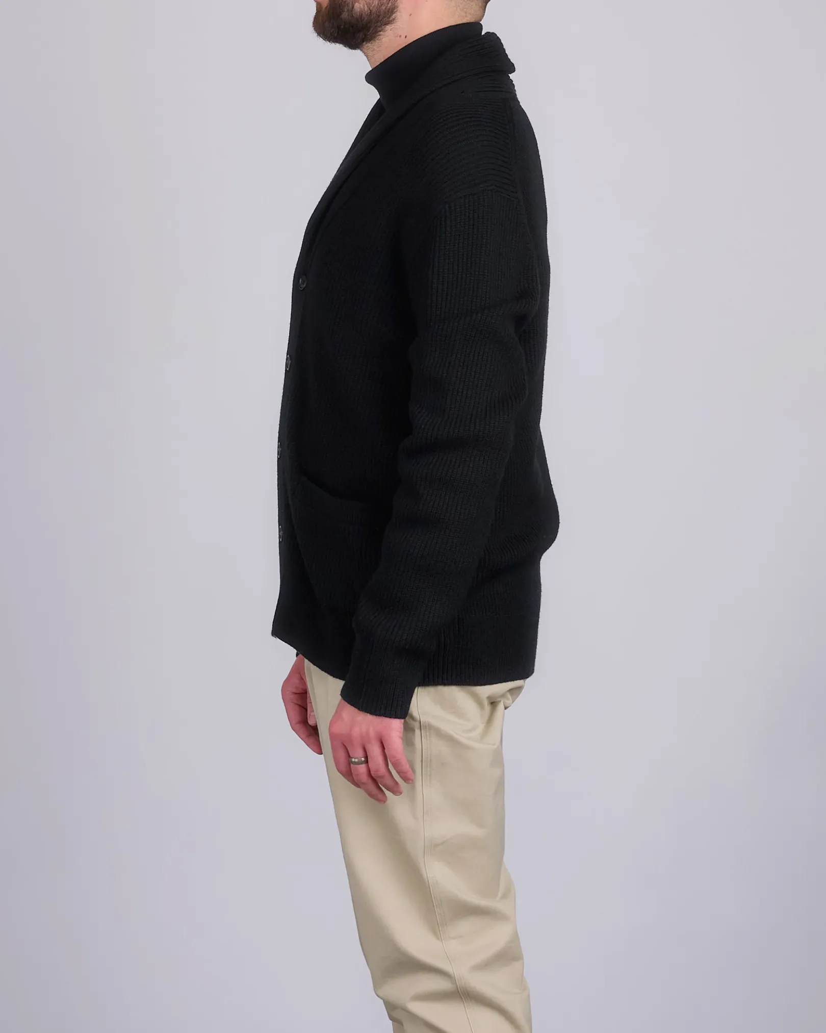 Clearance Reigning Champ Merino Rib Vinnie Shawl Cardigan Black