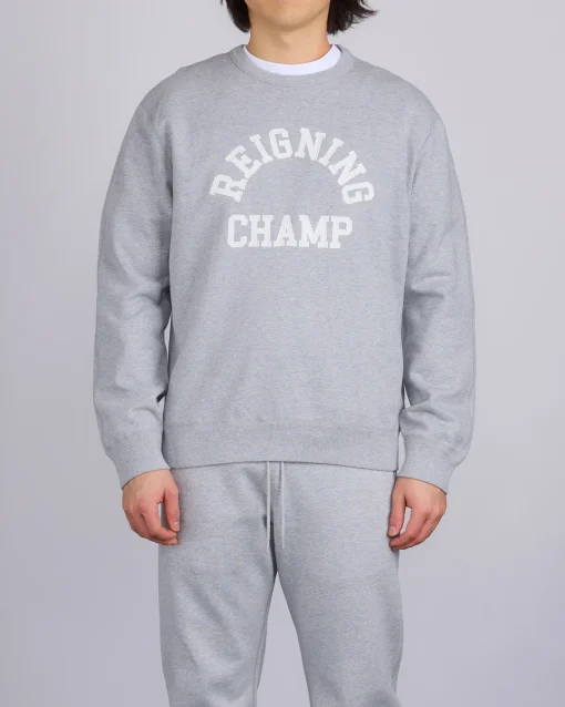 Fashion Reigning Champ Midweight Arch Logo Crewneck Heather Grey