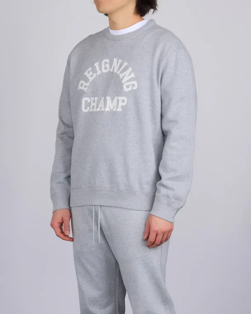 Fashion Reigning Champ Midweight Arch Logo Crewneck Heather Grey