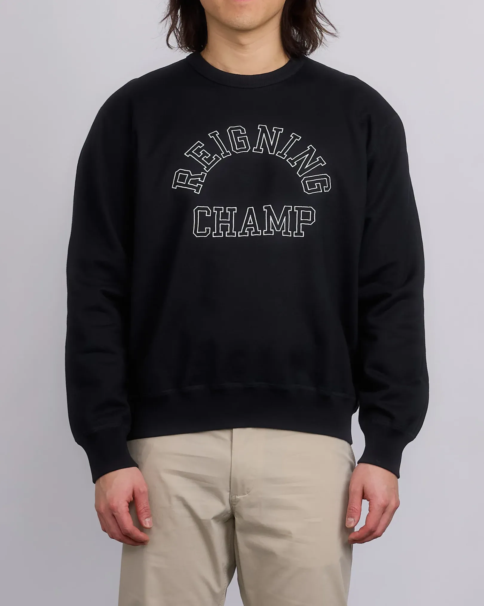 Fashion Reigning Champ Midweight Terry Arch Crewneck Black White