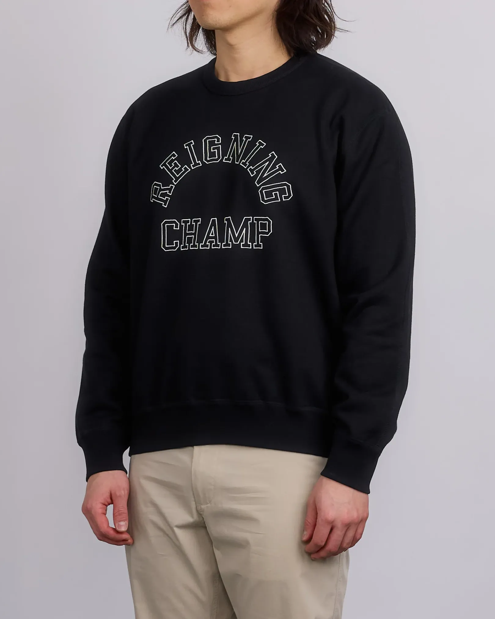 Fashion Reigning Champ Midweight Terry Arch Crewneck Black White