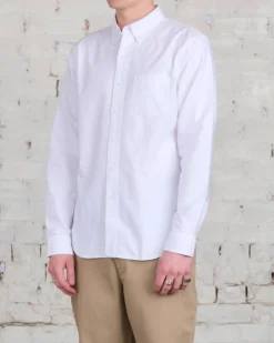 Sale Reigning Champ Windsor Long Sleeve Oxford Button Shirt White