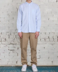 Best Reigning Champ Windsor Long Sleeve Oxford Button Shirt White Blue