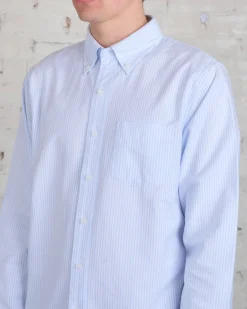 Best Reigning Champ Windsor Long Sleeve Oxford Button Shirt White Blue