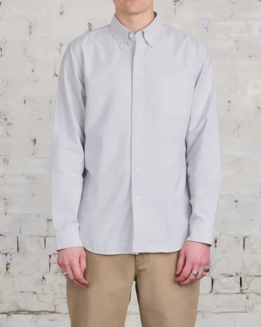 Hot Reigning Champ Windsor Long Sleeve Oxford Button Shirt Light Grey