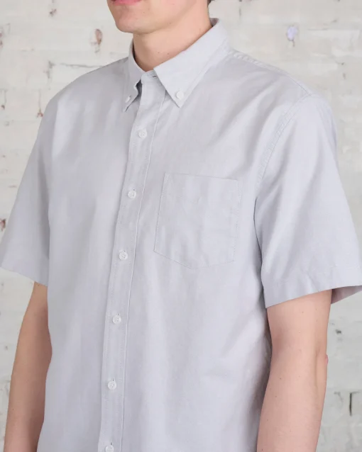 New Reigning Champ Windsor Short Sleeve Oxford Button Shirt Light Grey