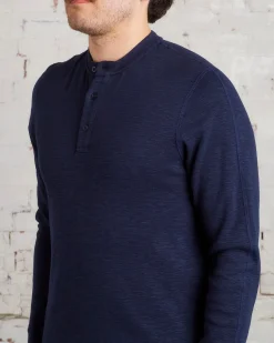 Fashion Reigning Champ 1x1 Slub Knit Long Sleeve Henley Navy