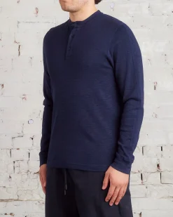 Fashion Reigning Champ 1x1 Slub Knit Long Sleeve Henley Navy